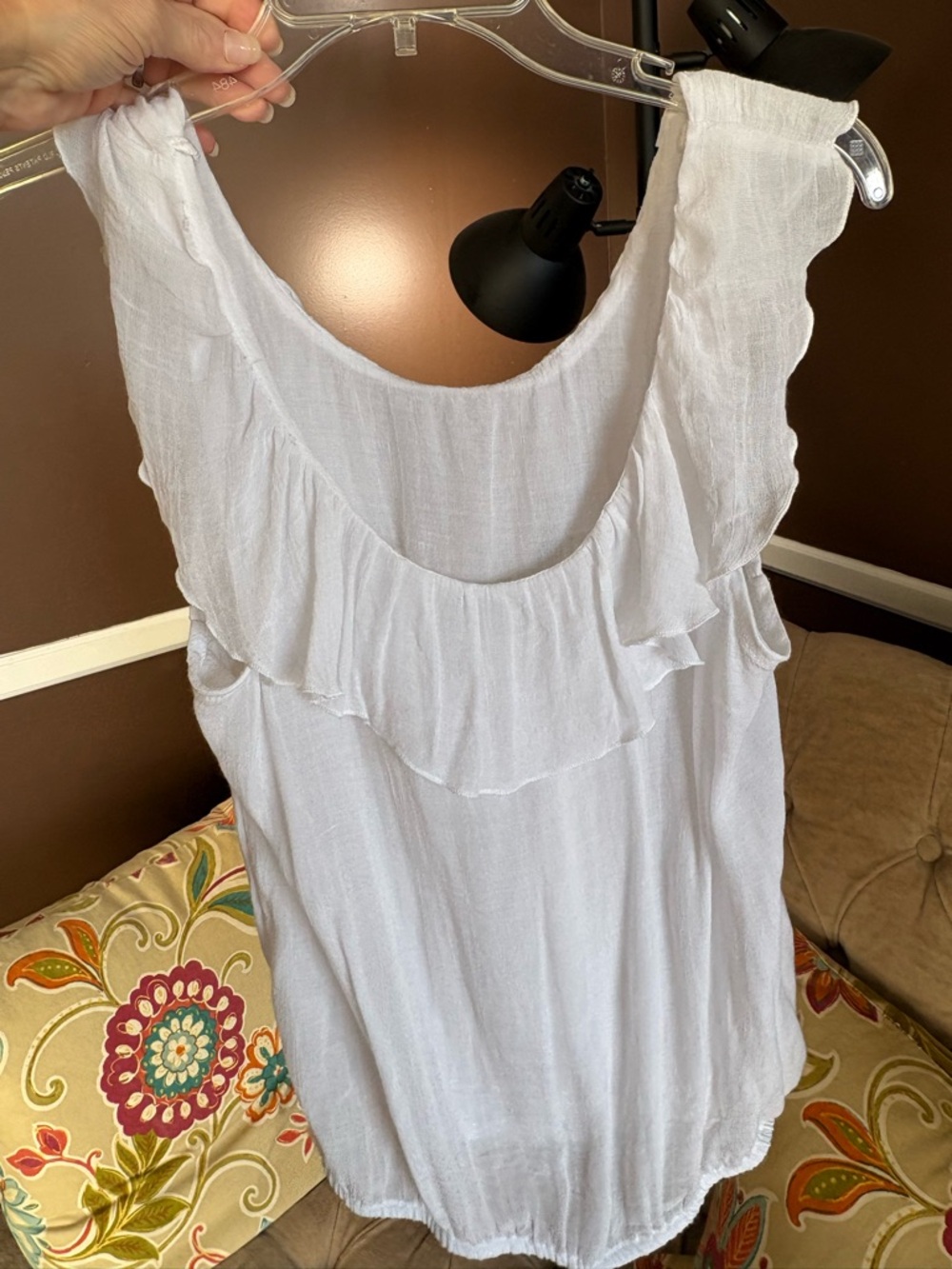 Charlotte Russe White Ruffle Neck Sleeveless Tank